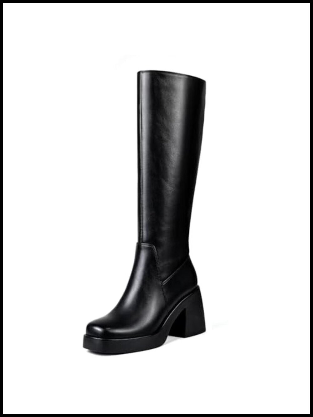 Faux Leather Platform Knee High Boots Chunky Heel Tall Boots